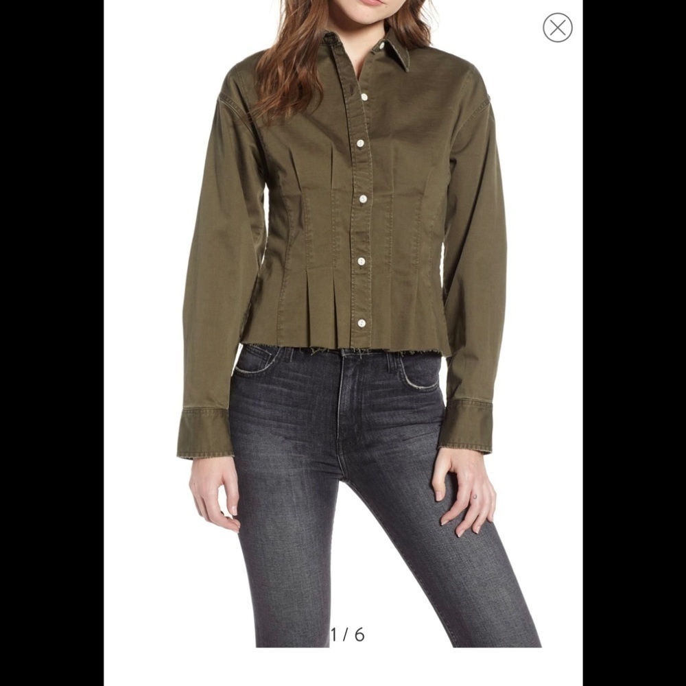 NWT CURRENT Elliott  Cotton Twill Pintuck Shirt SZ S Olive Green  Reg $248